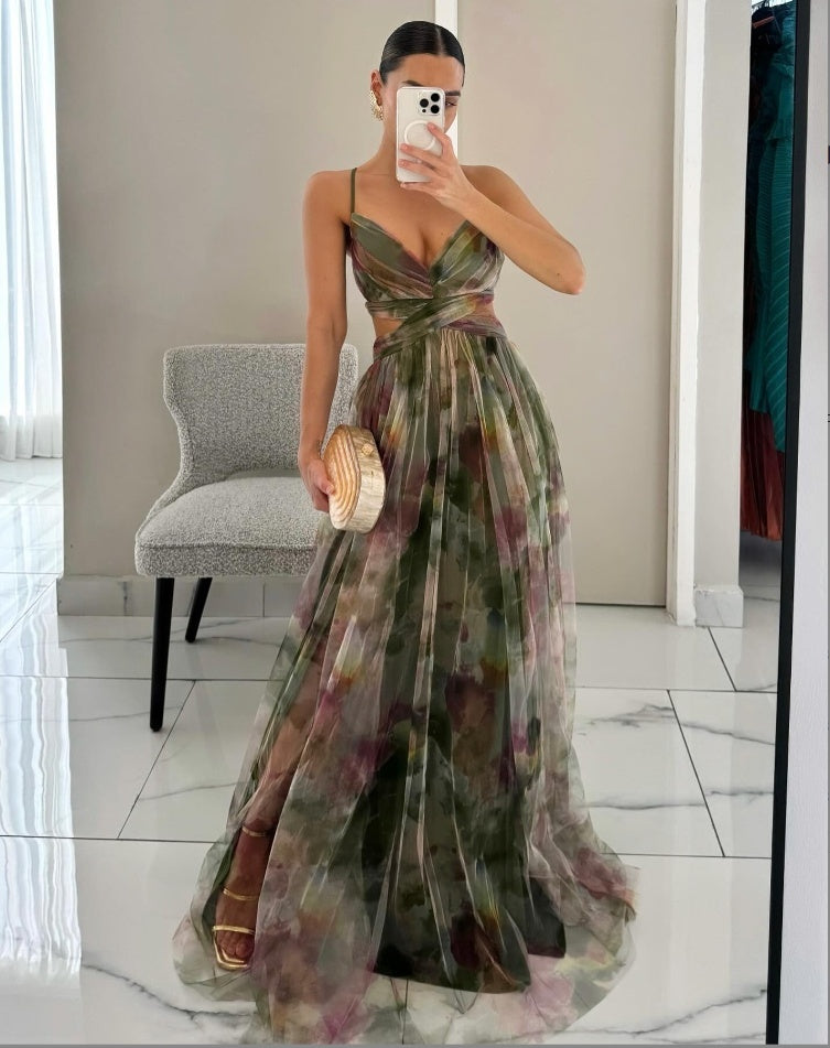 Damekjole med mesh-print