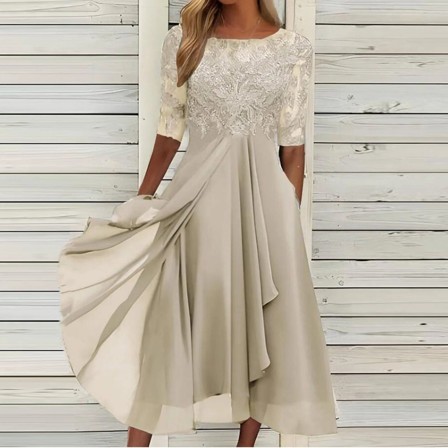Elowen Midikjole med blonder og chiffon