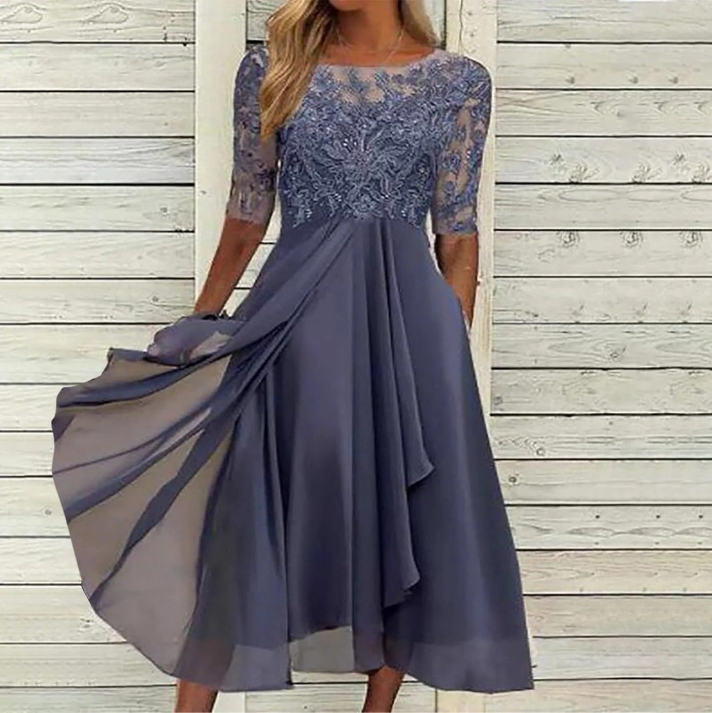 Elowen Midikjole med blonder og chiffon