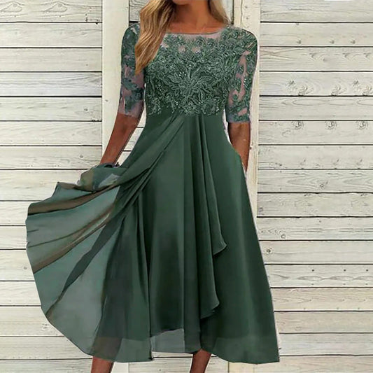 Elowen Midikjole med blonder og chiffon